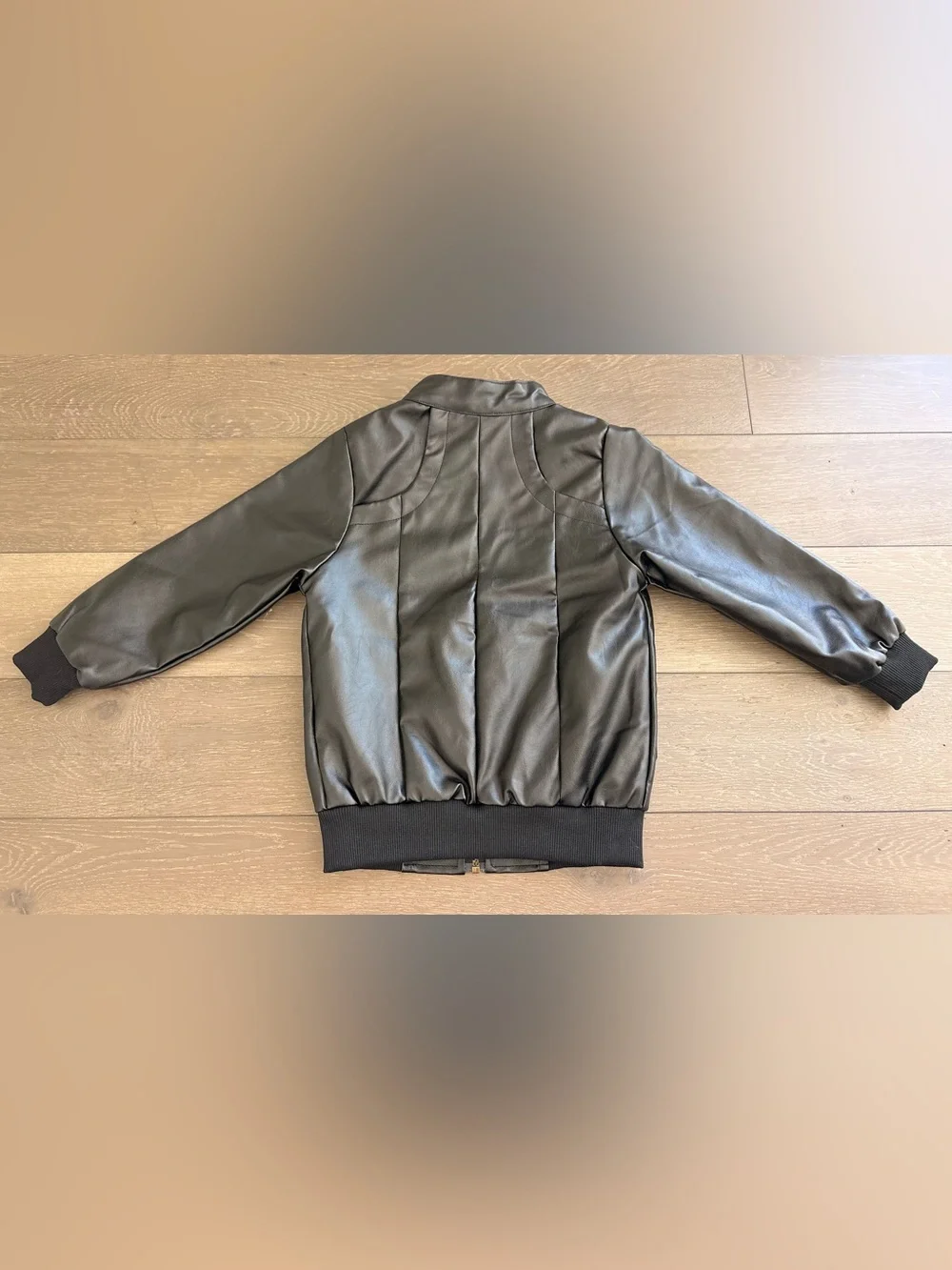 Kids Black Faux Leather Bomber Jacket